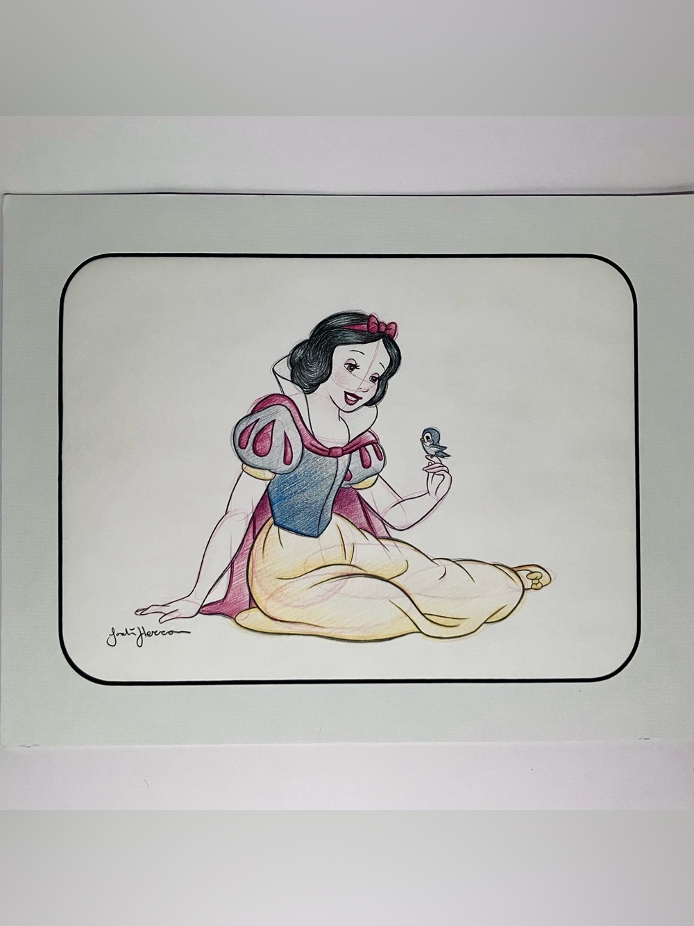 Original DISNEY SKETCH / Artist JODI HERRON / Bluebird & SNOW WHITE / 11x14 Inch